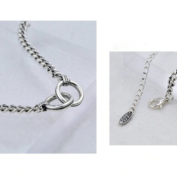 *925 Sterling Silver Double Circle Chain Bracelet - Picture 5 of 8